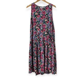Vintage S Roberts Floral Dress Women M Rayon Sleeveless Cottagecore Midi